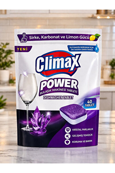 Climax Power Bulaşık Makinesi Tableti 40'lı - Sirke, Karbonat & Limon Güçlü K...