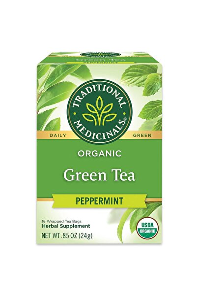 TRADITIONAL MEDICINALS Organic Green Tea Peppermint Tea, 16 Tea Bags | Suppor...