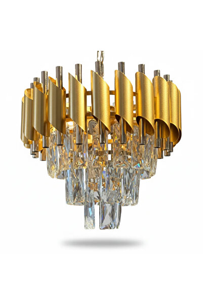 EmaNelcor Luxury Crystal Gold Chandelier 30 cm – Gold Metal and K9 Crystal, 3...