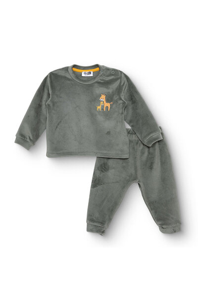 ebebek Hello Baby HelloBaby Erkek Bebek Kadife Pijama Takımı Çiçek Baskılı Dü...