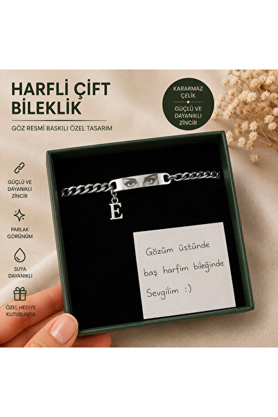 hot flowers Göz baskılı Çelik kararmaz bileklik Harf detaylı Arkasına tarih y...
