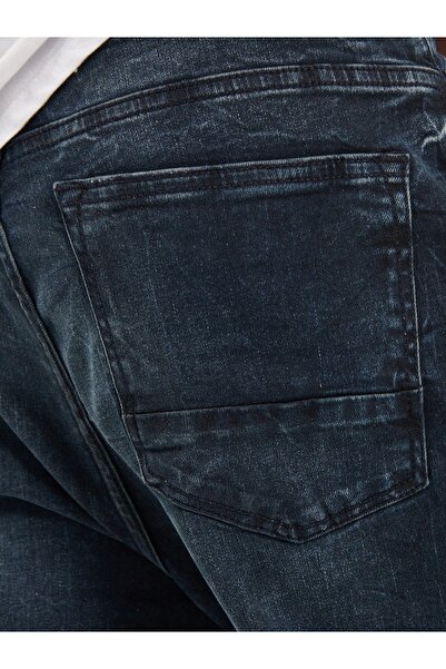 NO BRAND Ciemnoniebleskie Pantaloni din denim de bumbac cu efect spălăcit, cr...