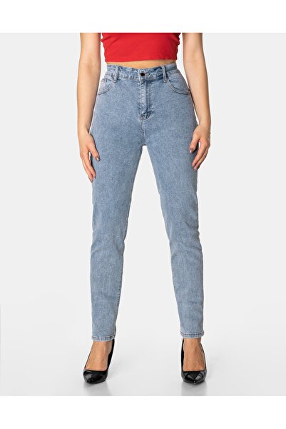 NO BRAND Pantaloni de damă, blugi Mom, culoare deschisă, croială slim, talie ...