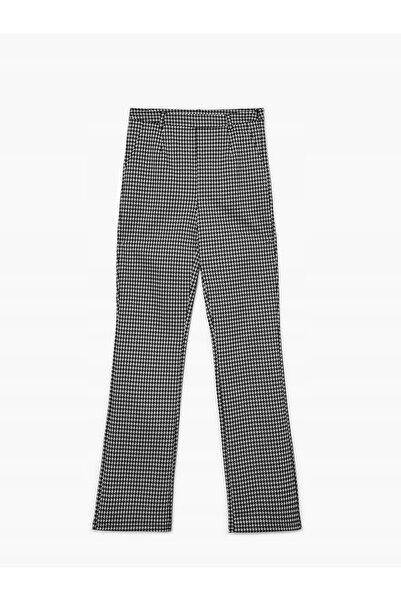 NO BRAND Negru Alb Clasic Simplu Pantaloni Lungi Talie Înaltă Pied-de-poule S