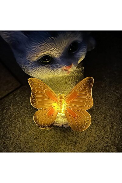 NO BRAND Figurină de grădină pisică cu lumină solară, ornament decorativ pent...
