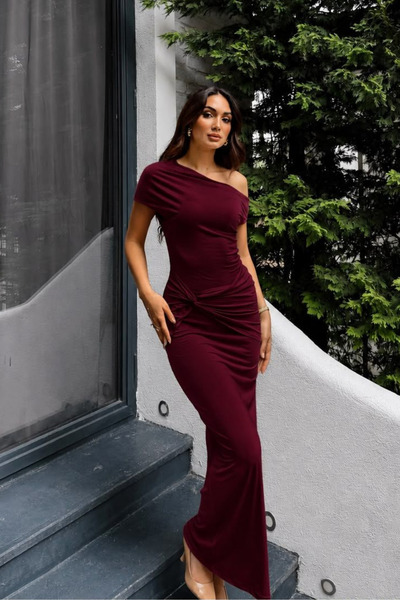 Sindimoda Asel Kayık Yaka Degaje Midi Elbise 1905