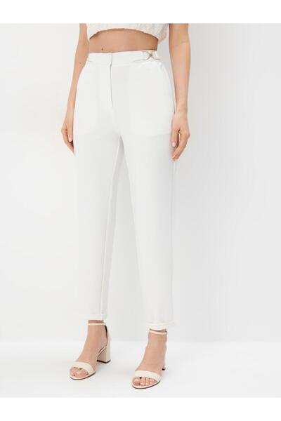 NO BRAND Pantaloni eleganți albi, tip țigară, cu talie înaltă, netezi, 32