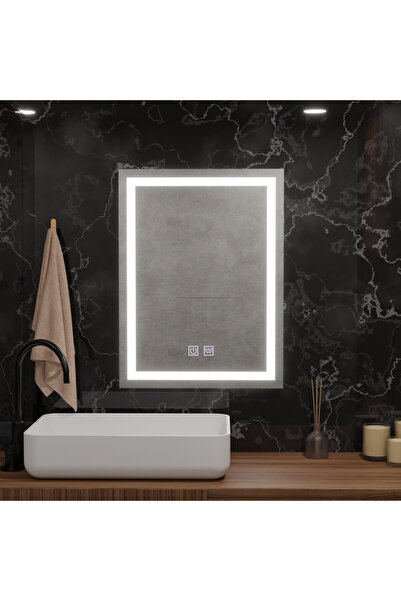 Radiante Oglindă LED dreptunghiulară, 60x80cm, Tactilă, Lumină rece, Sistem a...