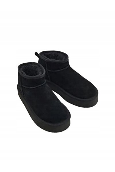 NO BRAND Cizme de zăpadă din piele cu platformă, negre, până la gleznă, clasi...