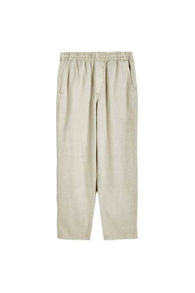 NO BRAND Pantaloni crem, croială dreaptă, talie elastică, efect spălăcit, buz...