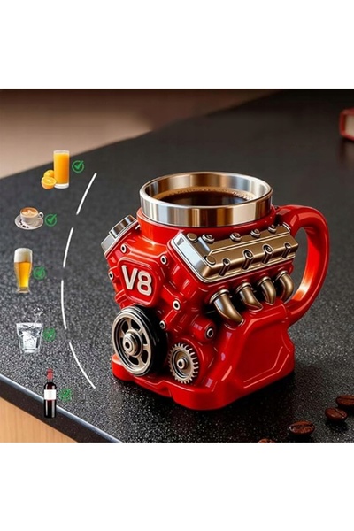 NO BRAND Cană de cafea cu design retro, motor V8, din oțel inoxidabil, 300 ml