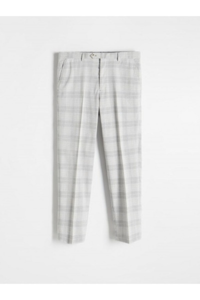 NO BRAND Pantaloni lungi gri din viscoză cu buzunare în carouri, stil morcov,...