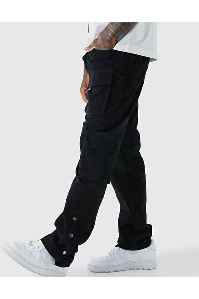 NO BRAND Boohooman 32 Pantaloni clasici, lungi, negri, simpli, din denim reiat