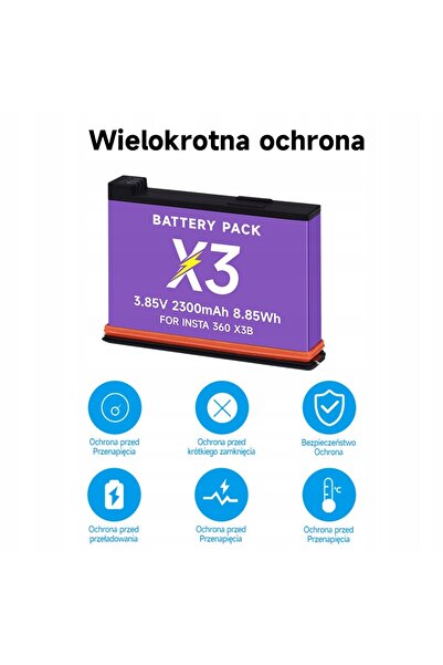 NO BRAND 2 Baterii de 2300mAh pentru camera de acțiune Insta360 X3 + Încărcăt...