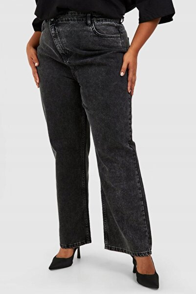 NO BRAND Pantaloni gri din denim, clasici, croială dreaptă, lungi, din bumbac...
