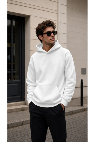 TREND EMMODA سويت شيرت رجالي بقلنسوة وجيوب كانجارو بلون واحد