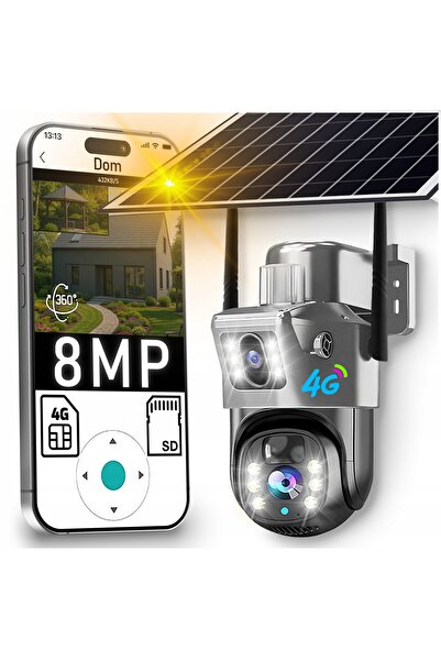 NO BRAND Cameră solară de exterior cu două lentile, 8MP, cu cartelă SIM 4G, f...