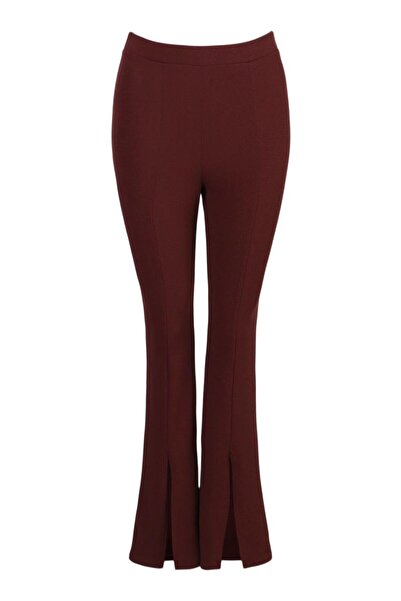 NO BRAND Boohoo Pantaloni Maro Neted Mulați Evazați cu Șlițuri 32