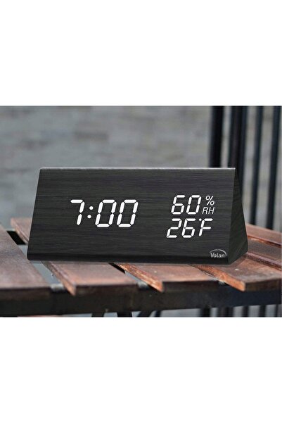 NO BRAND Ceas cu alarmă electronic LED din lemn, de sine stătător - dată, ter...