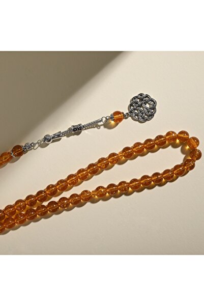 lubab Bekalite Amber Color Gold Flakes Rosary |   Metal Tambourine