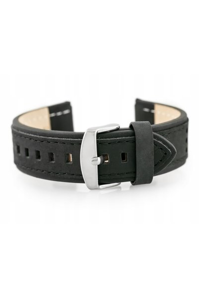 NO BRAND Curea de ceas din piele W80 - Negru - 24mm