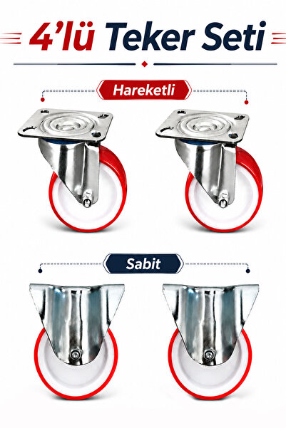 Badem10 Tablalı 100 mm Poliamid Teker Seti 4'lü 2 Dönerli 2 Sabit Mobilya San...