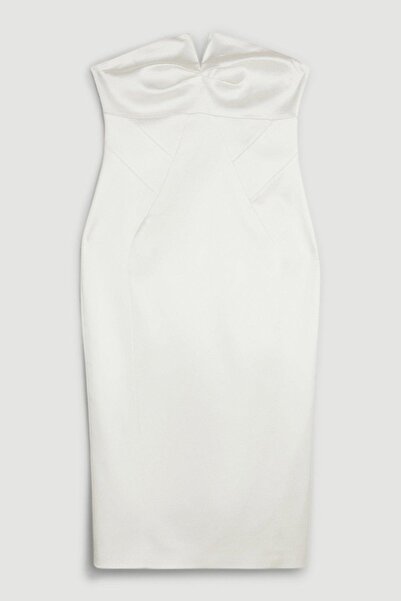 NO BRAND Rochie albă midi cu guler, simplă, tip creion, uni, Karen Millen 42