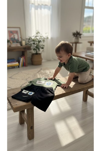 balbeybi Baby Boy Glasses Printed T-Shirt Shorts 2-Piece Summer Set Cotton Green White 9-18-24 Months