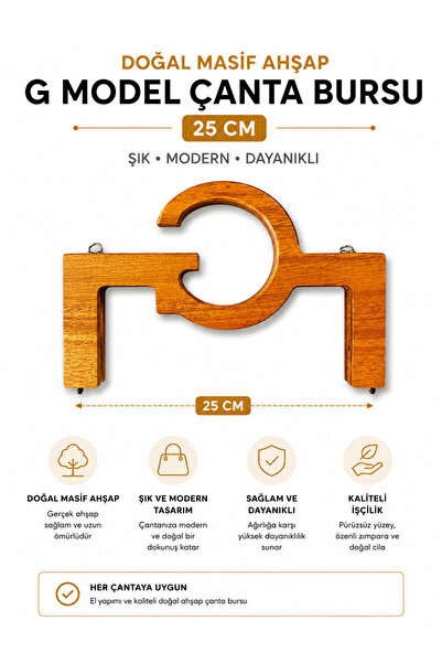 vollen yarn Lemn masiv natural, model G, cadru pentru geantă de 25 cm, cadru ...