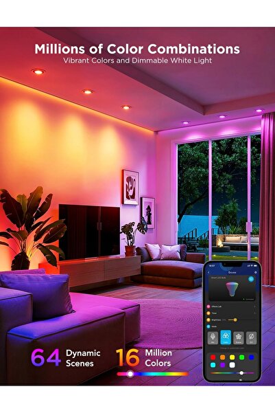 NO BRAND Bec LED WiFi GU10 RGBWW, Set 4 bucăți, Reglabil, 400Lm, Sincronizare...