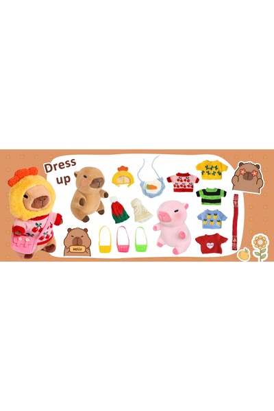 NO BRAND 2 Jucării de pluș Capybara de îmbrăcat, cu 13 piese de haine și acce...