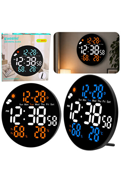 LeanToys Ceas de perete digital LED de 25cm cu temperatură, umiditate, dată, ...