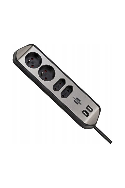 Brennenstuhl Prelungitor de colț cu încărcător rapid USB, 4 prize, 2m