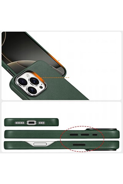 NO BRAND Husă Shieldon din piele naturală Magsafe pentru iPhone 16 Pro Max Verde