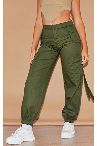 NO BRAND Pantaloni verzi cu șnururi, pantaloni cargo lungi Prettylittlething 44