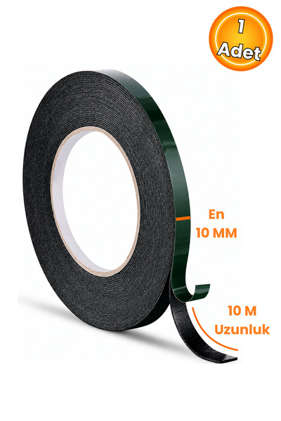 NUBLADO Çift Taraflı Köpük Bant Siyah 10 mm x 10 Metre – 1,5 mm Kalınlık EVA ...