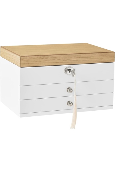 NO BRAND Cutie de bijuterii albă, cu oglindă, cu încuietoare, pentru cercei
