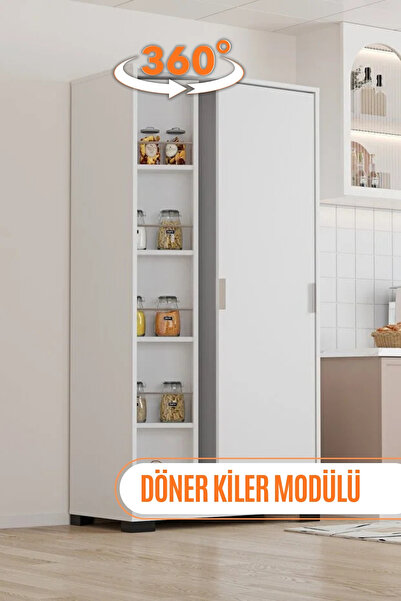AEKA AE-2073 Luna Beyaz Döner Çok Amaçlı Dolap – Raflı Mutfak ve Kiler Dolabı