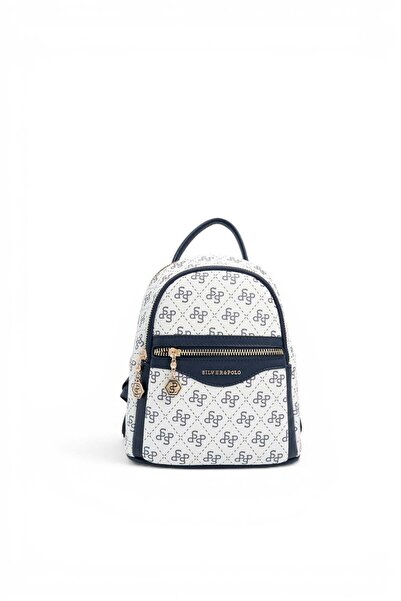 Silver Polo White - Navy Blue Monogram Women's Backpack Sp983