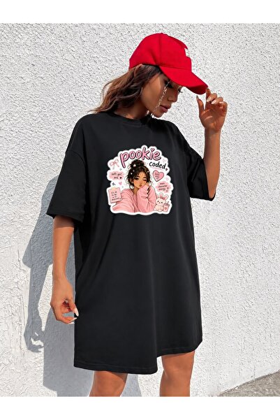 classy moda Γυναικείο εξαιρετικά μακρύ, υπερμεγέθες μπλουζάκι με στάμπα και σ...