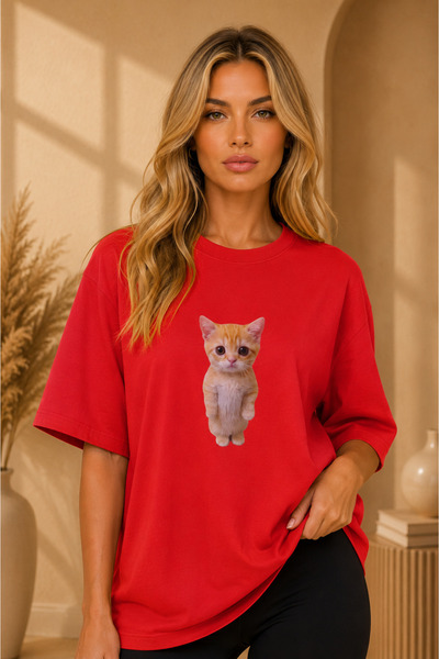FECCY Tricou unisex supradimensionat cu imprimeu premium cu pisici Tricou pen...