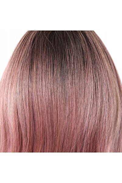 NO BRAND Perucă de damă ombre roșu roz, păr lung cu breton, 24 inch