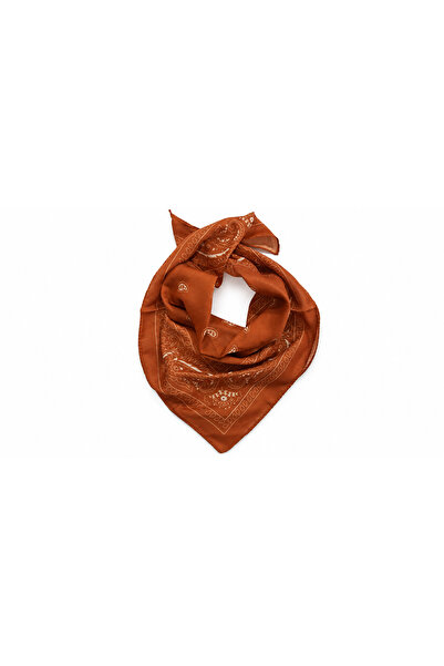 Avoria %100 Pamuk Kiremit Tonlarında Beyaz Motifli Geleneksel Bandana 50x50 F...
