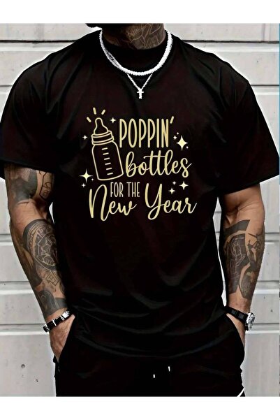 01THEONE تي شيرت 100% قطن بطبعة "Poppin Bottles For The Year"، تي شيرت للنساء...