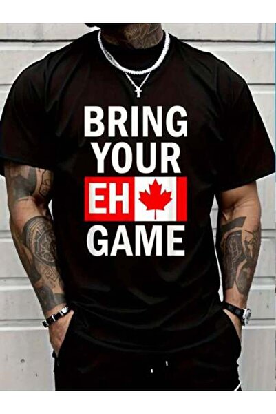 799 100% Cotton Bring Your Eh Game Canadian Flag Canada Round Neck Short Slee...