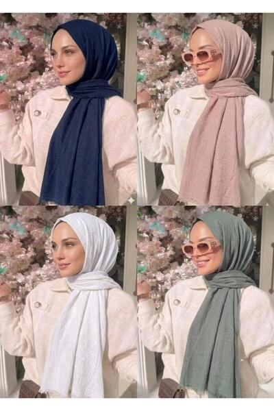 Alse Butik 4-Piece Bamboo Shawl Set (Navy Blue - Powder - White - Sage Green)