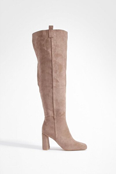 NO BRAND Cizme bej peste genunchi Eco Zemla cu vârf pătrat Boohoo 38