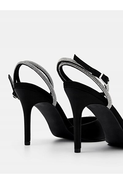 NO BRAND Pantofi negri cu toc stiletto, cu prindere la gleznă, vârf ascuțit, ...