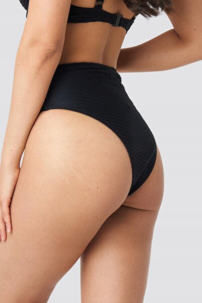 NO BRAND Slip de bikini negru reiat cu talie înaltă On-Kd XS