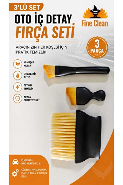 Fine Clean ( 3 lü ) Fırça Seti Araç Oto Araba Klima Havalandırma Detaylı iç Temizlik Fırçaları